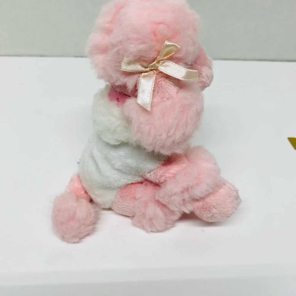 Fiesta Pink & White Setting Poodle Plush Toys 6.5 inches tall Bows on Her Ears